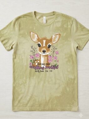 Olive Green Deer Graphic Short Sleeve Tee - Faith Verse